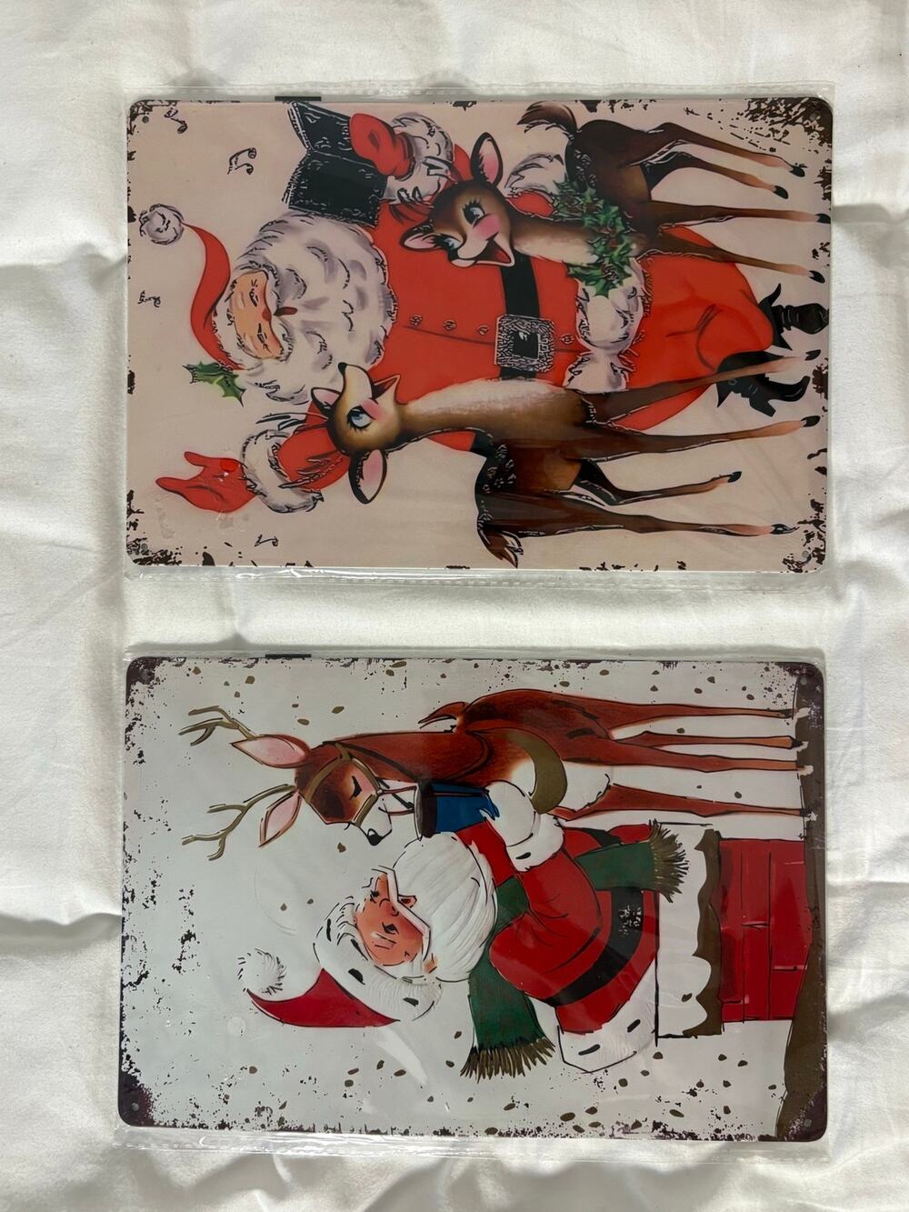 Set of 2 Metal Christmas Wall Art Plaques Deer Winter Rustic Cabin Decor